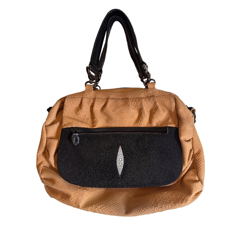 Khirma Eliazov Cha Cha Tan Embossed Python Stingray Satchel Bag Vintage Y2K